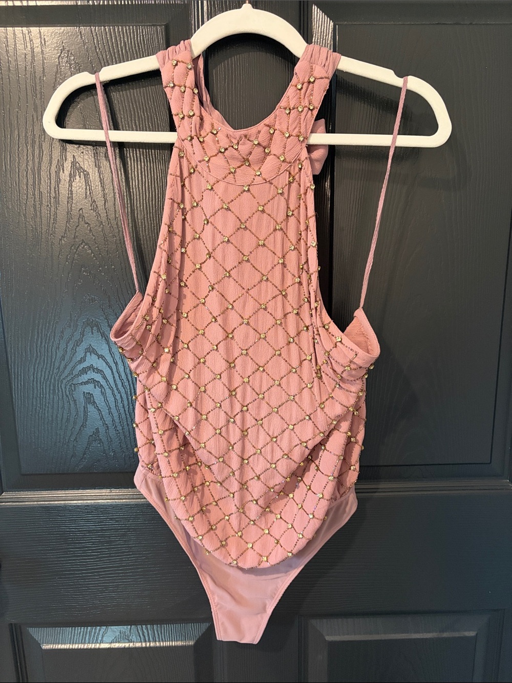 Free People Beaded Tie Halter Bodysuit (some beads missing)